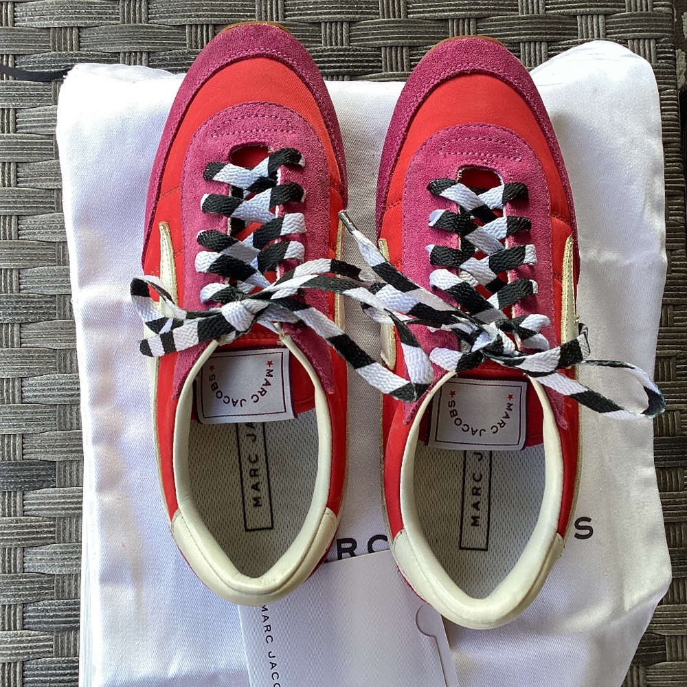 Marc Jacobs  Astor  lightning bolt  nylon and suede sneakers multi color